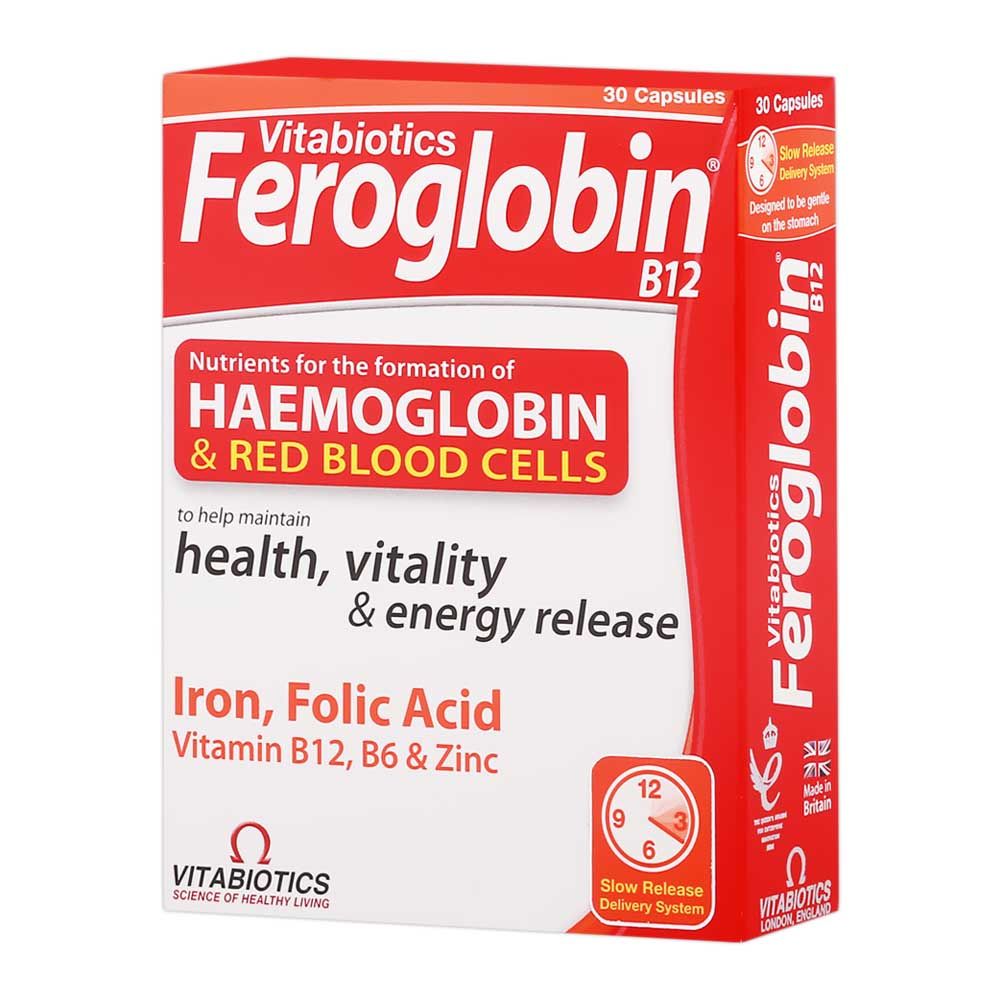 Vitabiotics Feroglobin B12 Capsules With Iron, Folic Acid & Vitamin B12 To Fight Fatigue, Pack of 30's